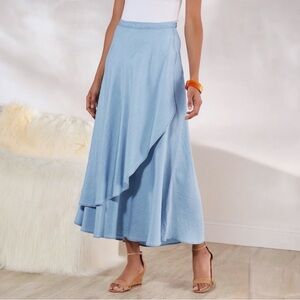 Soft Surroundings Aubrielle Lyocell Faux Wrap Chambray Skirt XL